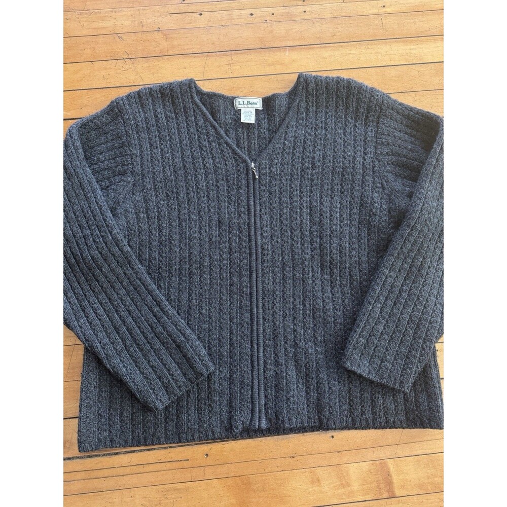 Vintage Gray 100% Wool full  Zip Up Sweater Cardigan L.L. Bean Extra Large Vtg